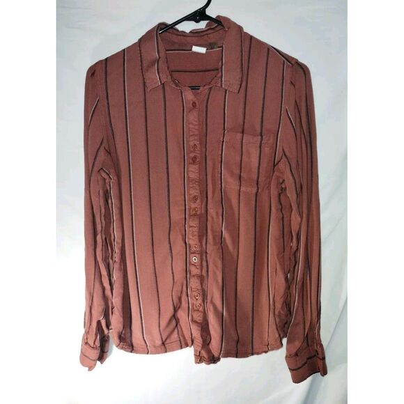 Roxy Concrete Street Shirt Womens Size 10 Long Sleeve Button-Up Rust/White - Picture 1 of 9